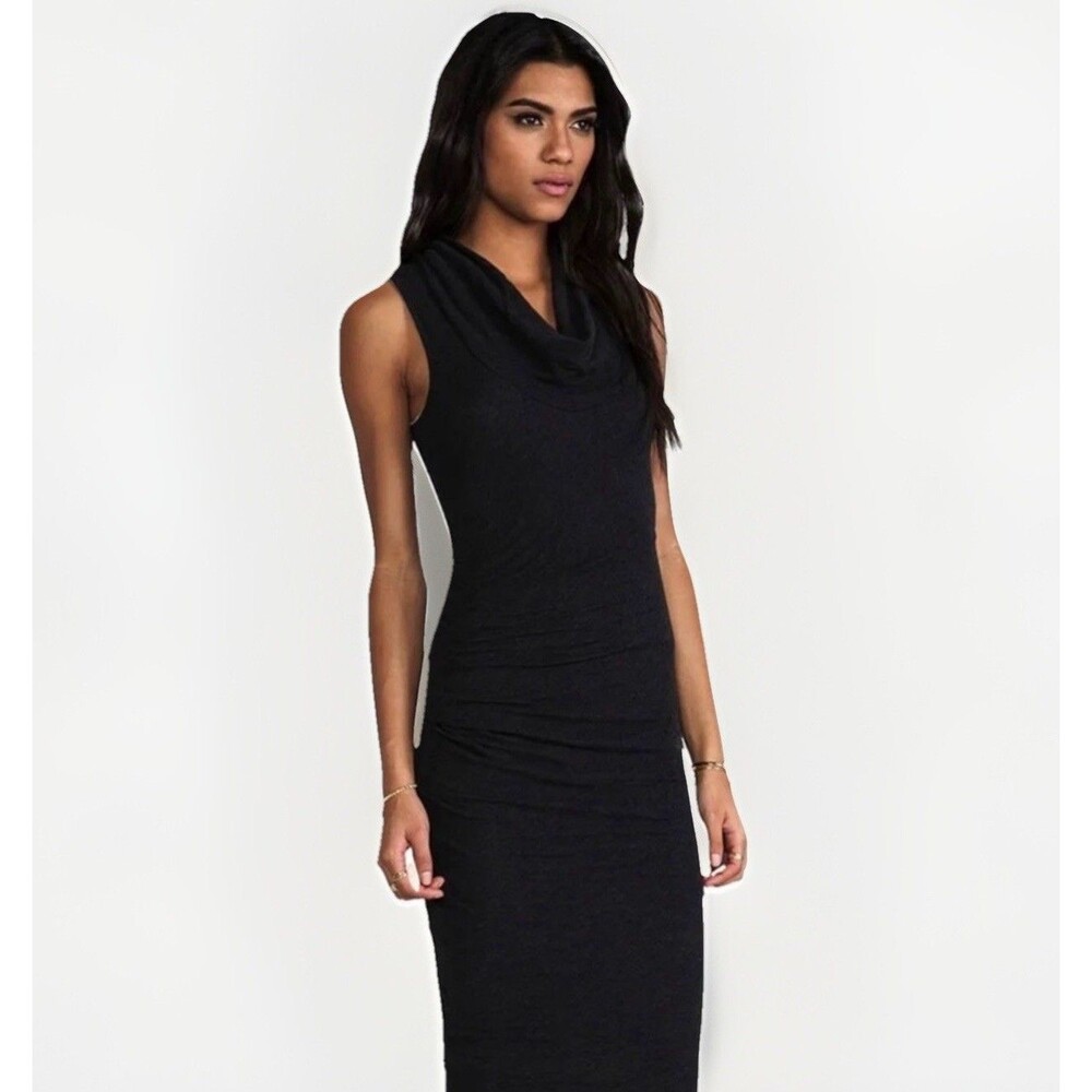 Standard James Perse Womens Black Ruched Cowl Neck Jersey Bodycon Dress Sz 1 SM